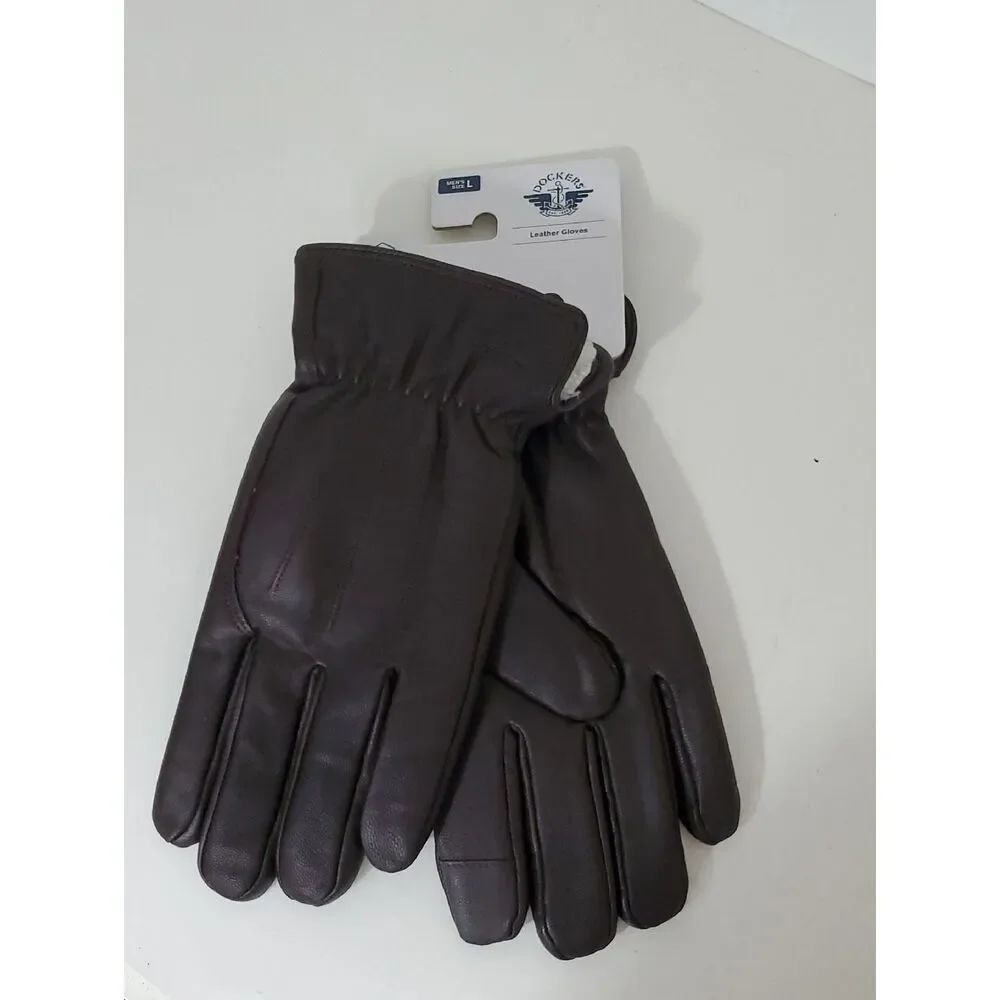 Dockers Men’s Dark Brown Leather Gloves Easy Texting Lined Large NWT